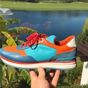 Salvatore Ferragamo Blue and Orange Sneakers